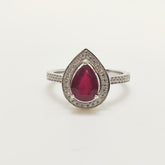Anillo Gota Rubí Plata Rodinada