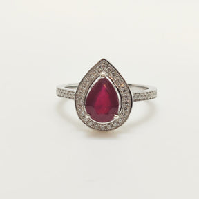 Anillo Gota Rubí Plata Rodinada