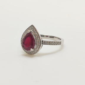 Anillo Gota Rubí Plata Rodinada