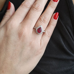 Anillo Gota Rubí Plata Rodinada