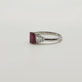 Anillo Rubí Rectangular Plata Rodinada