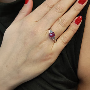 Anillo Rubí Rectangular Plata Rodinada