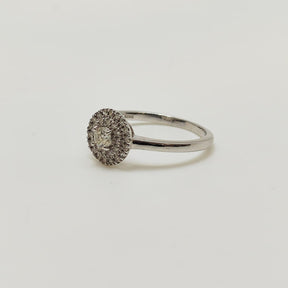 Anillo Doble Halo De Diamantes Oro Blanco 18K