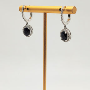 Aros Largos Plata Rodinada Zafiros Oval