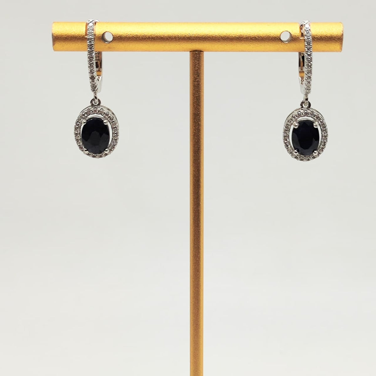 Aros Largos Plata Rodinada Zafiros Oval