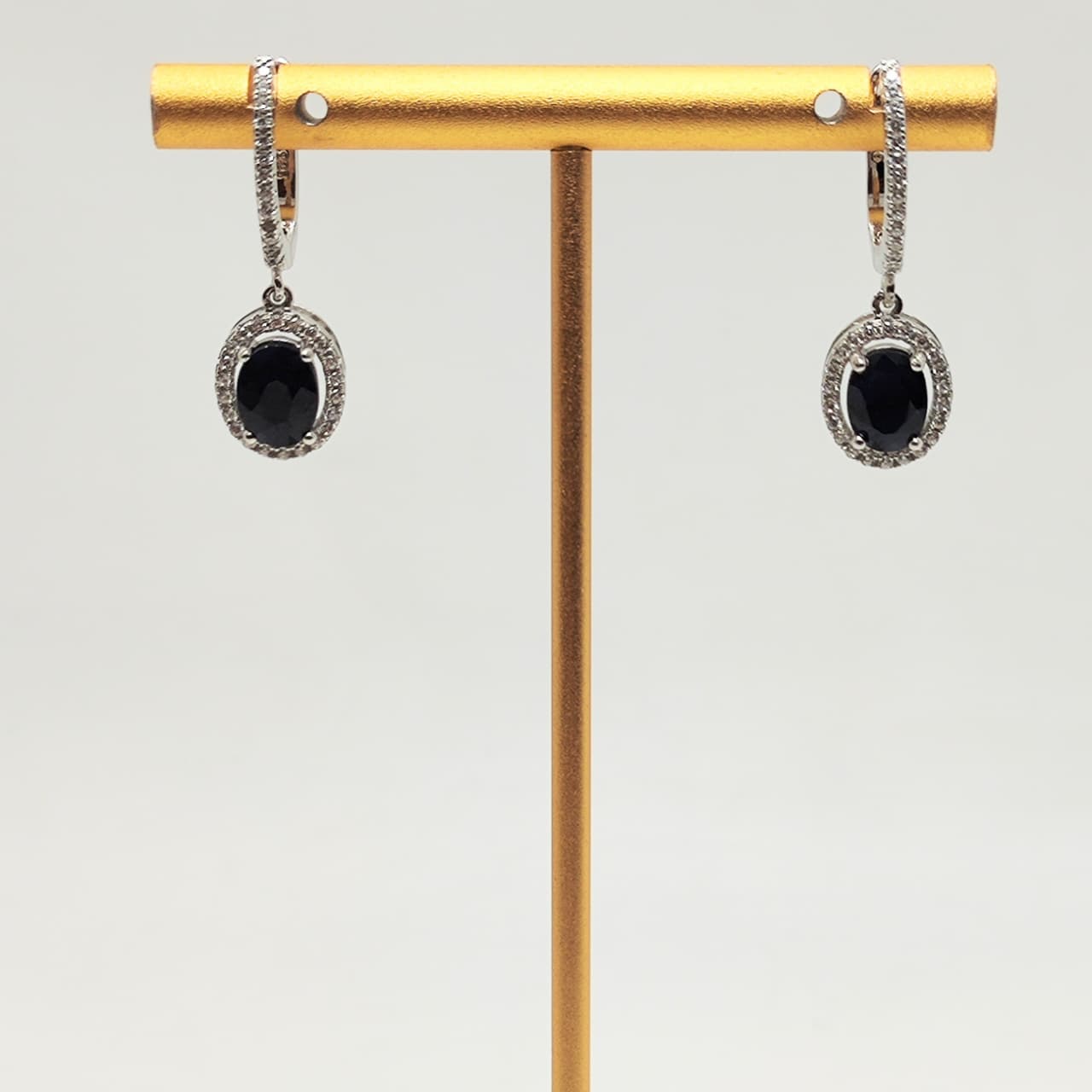 Aros Largos Plata Rodinada Zafiros Oval
