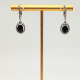 Aros Largos Plata Rodinada Zafiros Oval