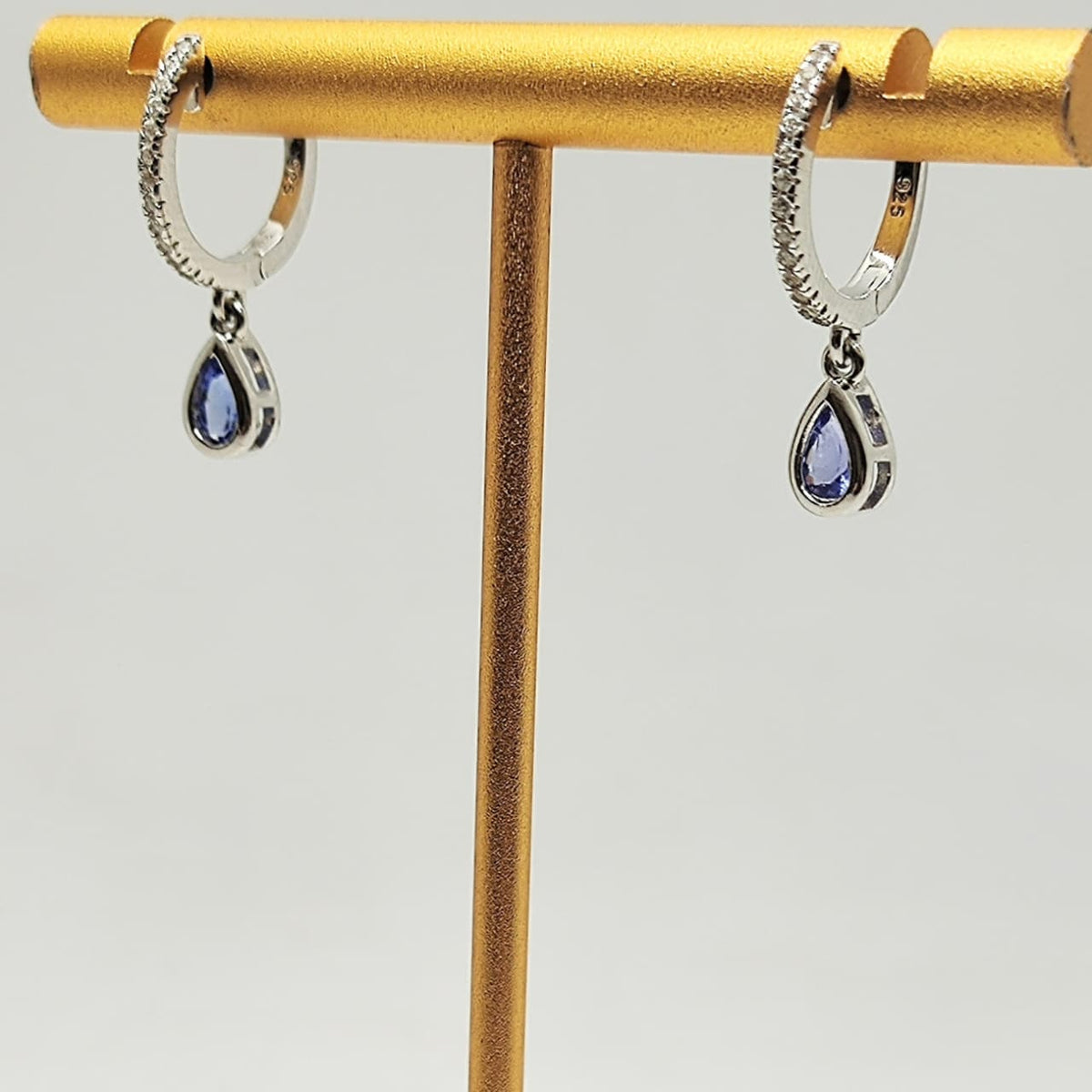 Aros Tanzanita Gota Plata Rodinada