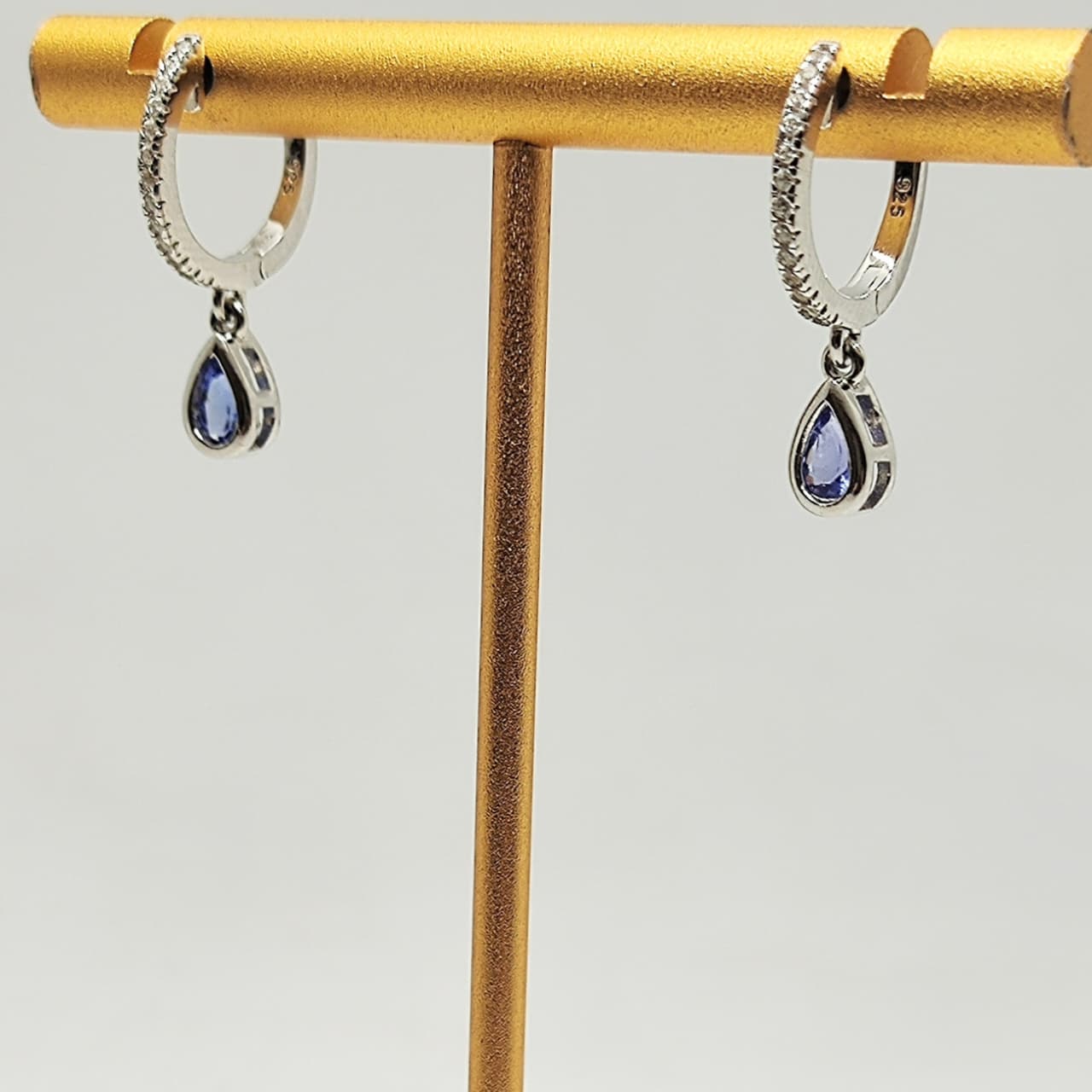 Aros Tanzanita Gota Plata Rodinada