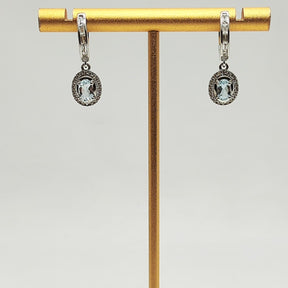 Aros Largos Plata Rodinada Aguamarina Oval