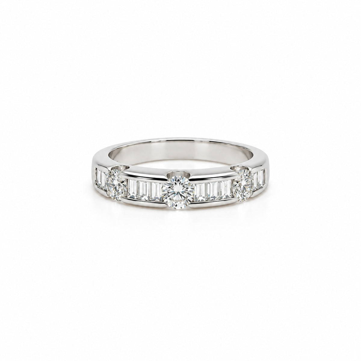 Anillo Oro Blanco Diamantes Corte Brillante Y Baguette