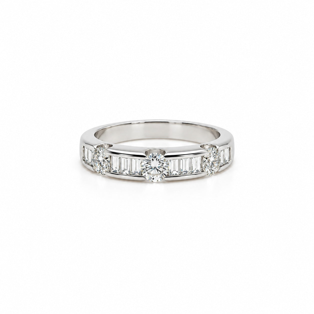 Anillo Oro Blanco Diamantes Corte Brillante Y Baguette