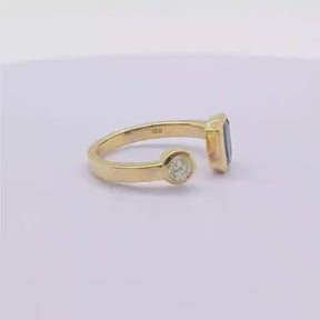 Anillo Tu Y Yo Oro Amarillo 18K Zafiro Quilate Y Billante