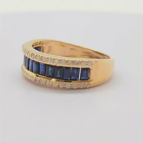 Anillo Zafiros Baguette Y Brillantes Oro Amarillo 18K