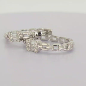 Aros Cadena Oro Blanco Diamantes Baguette