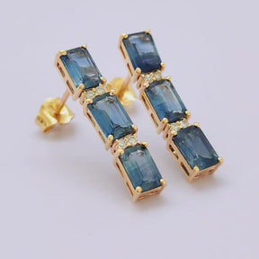 Aros Triple Zafiros Y Brillantes Oro Amarillo
