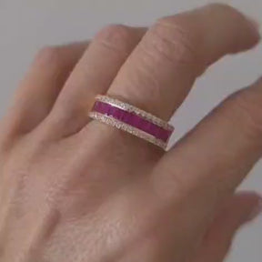 Anillo Rubíes Baguette Y Brillantes Oro Amarillo 18K