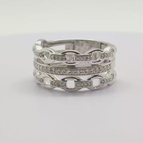 Anillo Eslabones Cadena Oro Blanco