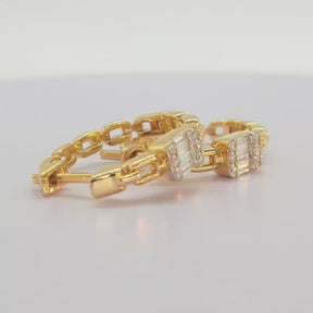 Aros Cadena Oro Amarillo Diamantes Baguette