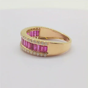 Anillo Rubíes Baguette Y Brillantes Oro Amarillo 18K