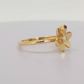 Anillo Flor y Brillante Oro Amarillo
