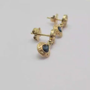 Aros Oro Amarillo 18K Gota Zafiro Y Brillantes