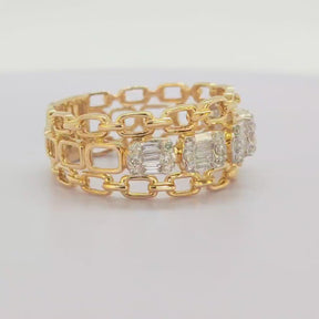 Anillo Cadena Oro Amarillo Diamantes Baguette