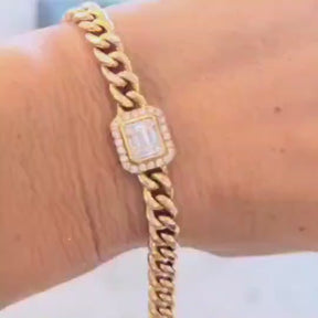Pulsera Oro Amarillo Eslabones Y Diamantes Baguette