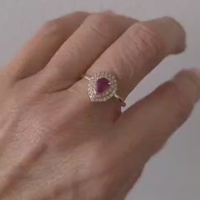 Anillo Gota Rubí Y Brillantes Oro Amarillo