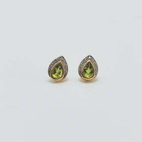 Aros Gota Peridoto Oro Amarillo Y Brillantes