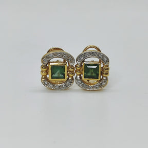 Aros Oro Amarillo 18K Esmeraldas Cierre Omega