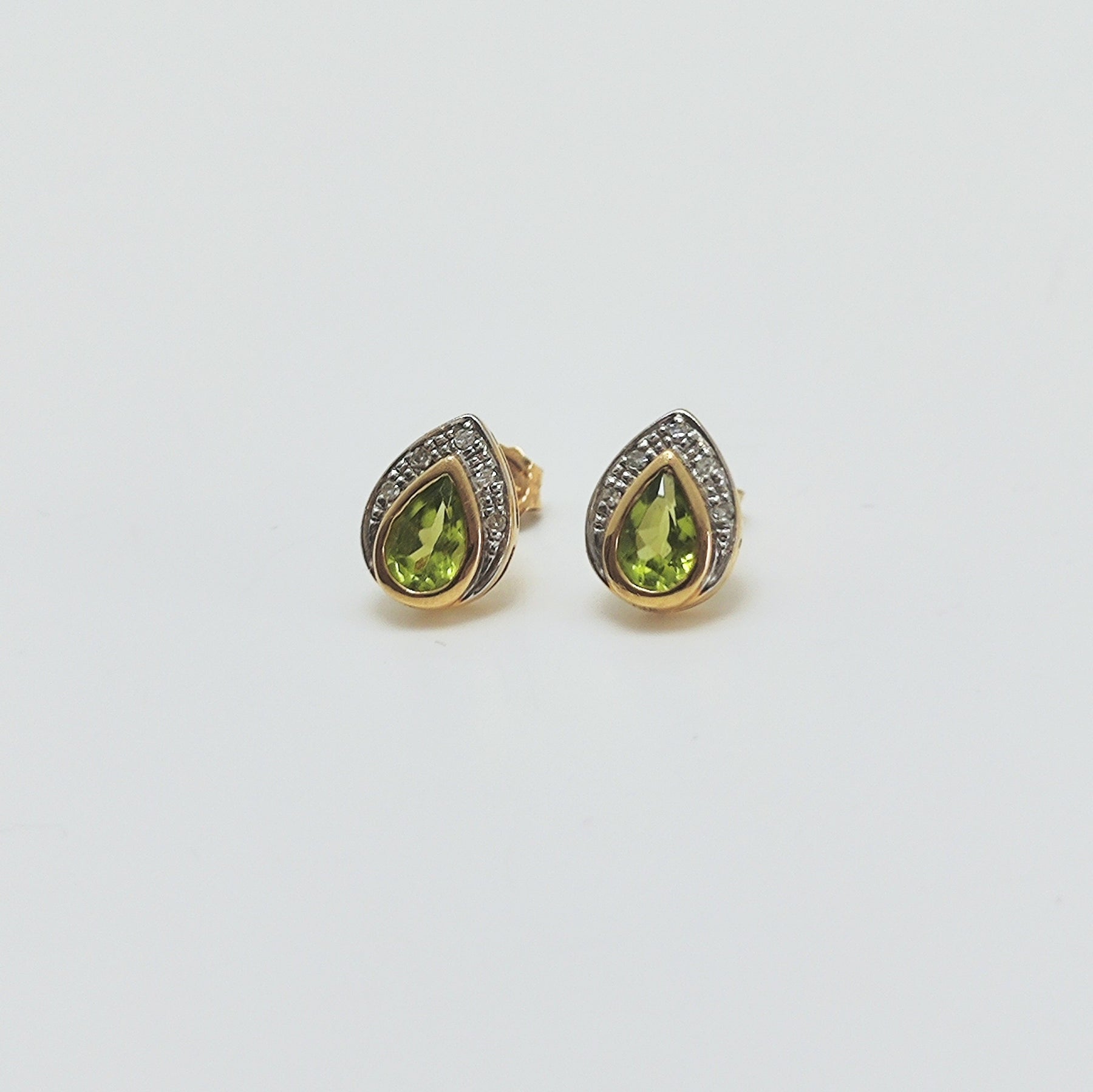 Aros Gota Peridoto Oro Amarillo Y Brillantes