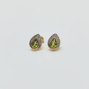 Aros Gota Peridoto Oro Amarillo Y Brillantes