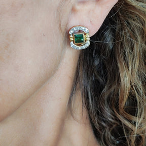 Aros Oro Amarillo 18K Esmeraldas Cierre Omega