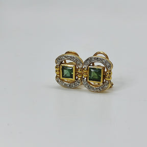 Aros Oro Amarillo 18K Esmeraldas Cierre Omega