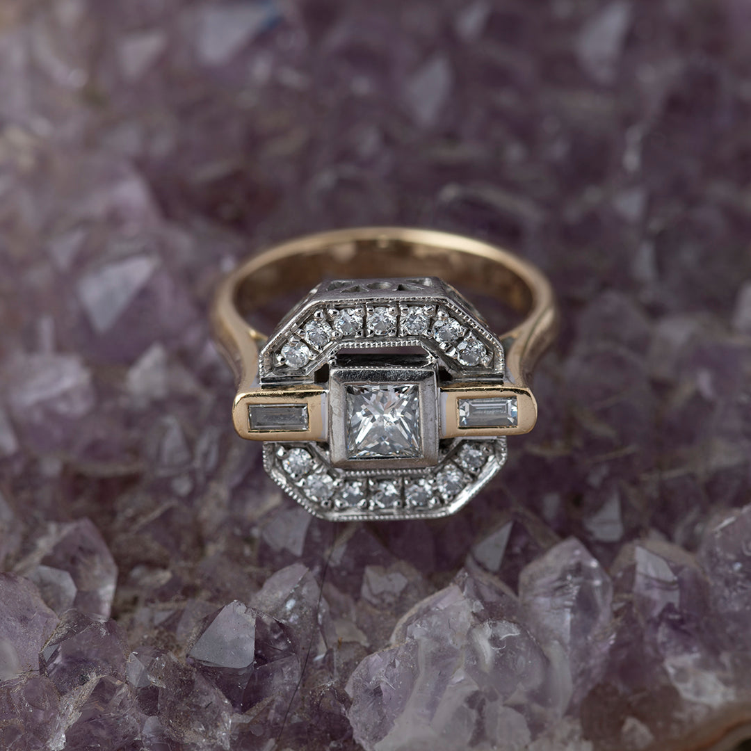 Anillo Placa Cuadrada Bicolor